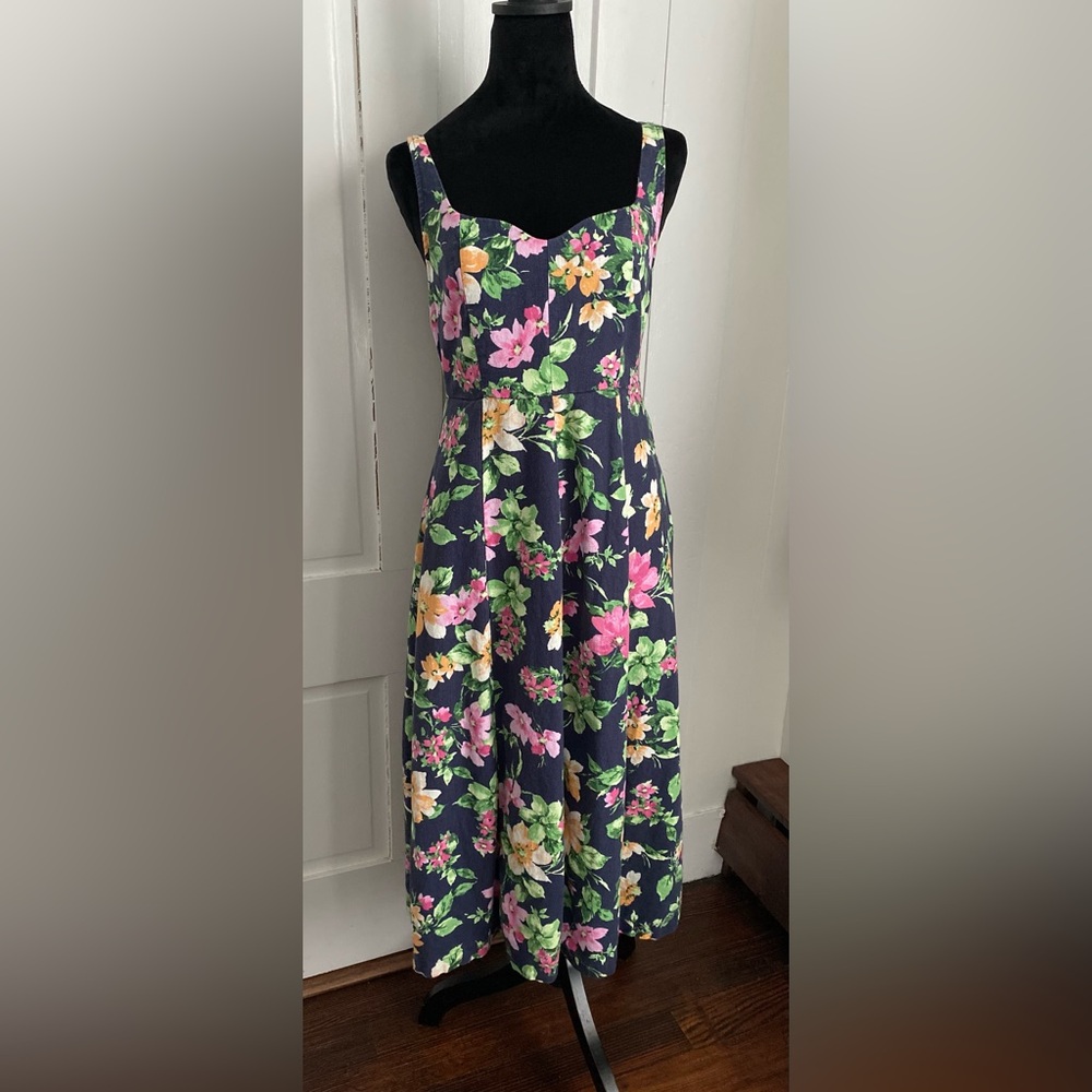 Old Navy sleeveless floral midi dress with wide straps and fitted waist